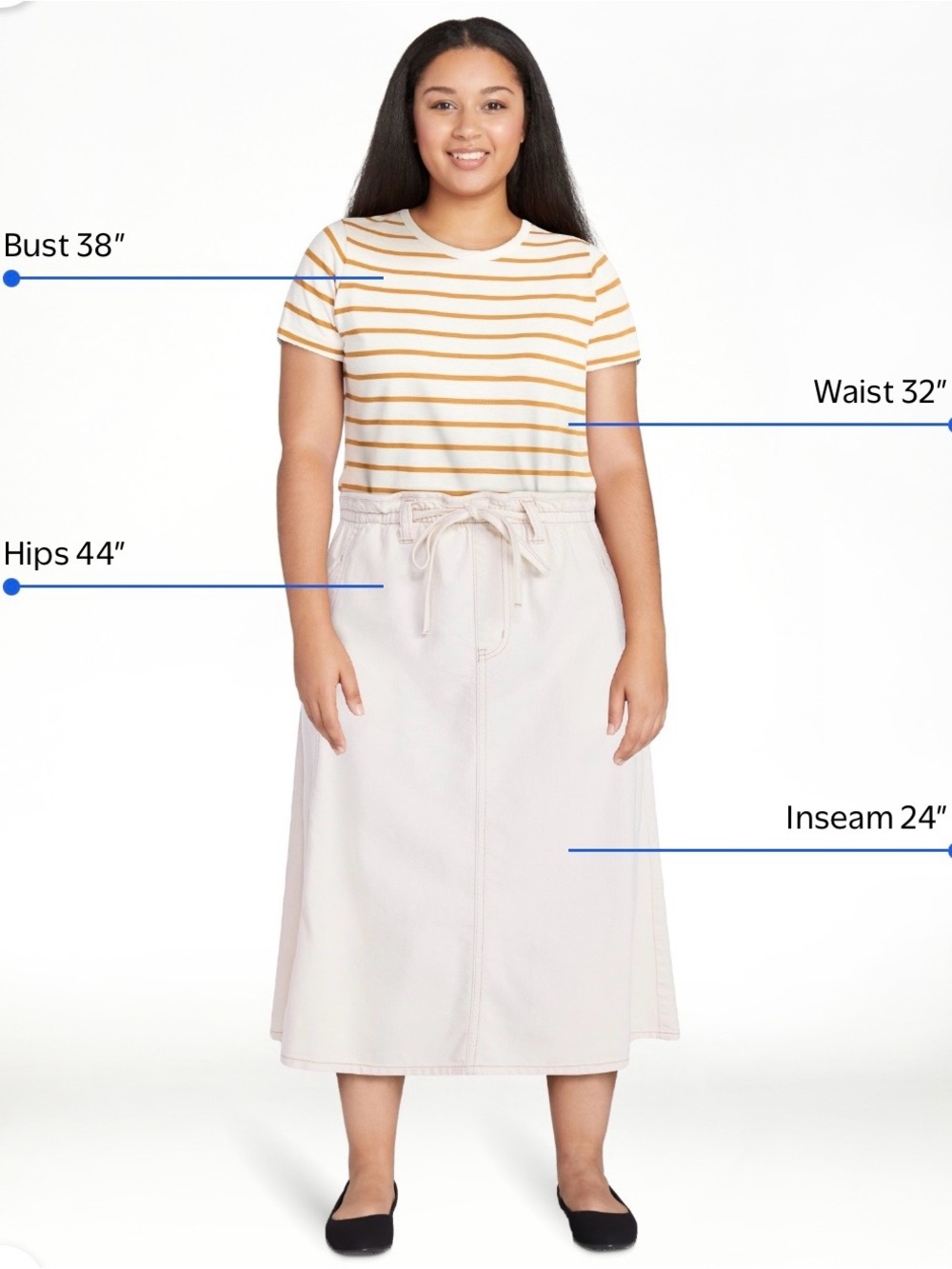 Time and Tru Cream A-Line Drawstring Skirt - Picture 3 of 6